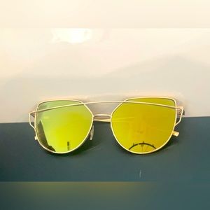 Double Bridge Cat Eye Gold Reflective Sunglasses